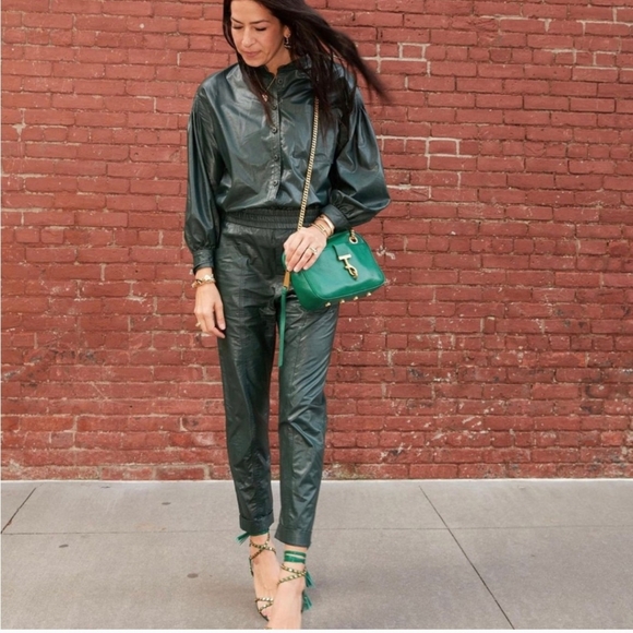 Rebecca Minkoff Lou shoulder bag green leather brushed gold hardware - Picture 8 of 10